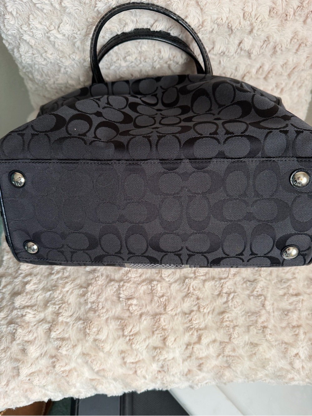 Coach Black Signature Canvas Shoulder Bag with Snakeskin Trim - Picture 3 of 9
